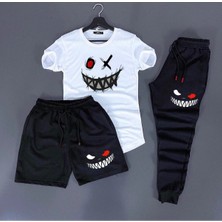 Yoho Sport Smile Baskılı Beyaz Siyah Yazlık 3lü Kombin