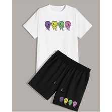 Yoho Sport Unısex Smıle Emoji Şort Tişört Takımı