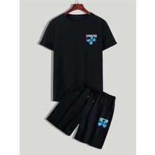 Yoho Sport Unısex Mavı Kelebek Baskılı Şort Tişört Takımı