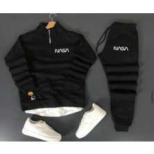 Yoho Sport Gri Renk Nasa Baskılı Unısex Eşofman Takımı Kapüşonlu