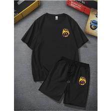 Yoho Sport Unisex Baskılı Oversize Bol Kalıp T-Shirt Şortlu - Alt Üst Ikili Takım