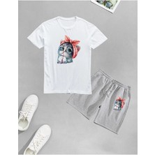 Yoho Sport Lunavısta Unisex Sevimli Minik Kedi Baskılı Şort-T-Shirt Takımı