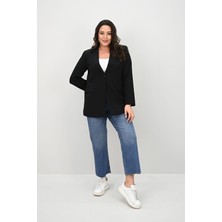 Koza Butik Kadın Büyük Beden Astarlı Düğmeli Blazer Ceket 9008-25-1