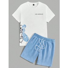 Yoho Sport Los Angels Baskılı Ünisex Yazlık T-Shirt ve Şort Takımı