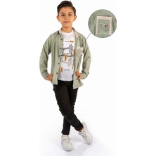 Mnk Baby & Kids Çift Cepli Gömlek , Pantolon , T-Shirt  3parça Pamuklu Erkek Çocuk Takım MNK965