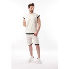 Ekru Sıfır Kol Erkek Şort T-Shirt Takım E7308