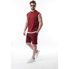 Bordo Sıfır Kol Erkek Şort T-Shirt Takım E7308