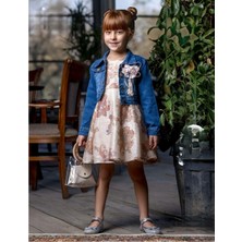 Mnk Baby & Kids Çiçek Motif Kot Ceketli Kız Elbise M00721