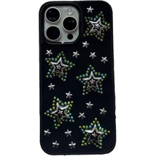Yuax Apple iPhone 13 Uyumlu Kılıf Kabartmalı Parlak Yıldız Figürlü Silikon Case Siyah