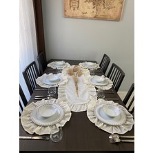 Nerz Fırfırlı Amerikan Servisi Yuvarlak 7 Parça (6 Adet Amerikan Servis 40 x 40 ve 1 Adet Runner 40 x 120)