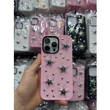 Yuax Apple iPhone 16 Pro Max Uyumlu Kılıf Kabartmalı Parlak Yıldız Figürlü Silikon Case Pembe