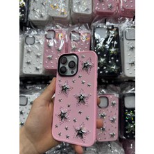 Yuax Apple iPhone 16 Pro Max Uyumlu Kılıf Kabartmalı Parlak Yıldız Figürlü Silikon Case Pembe