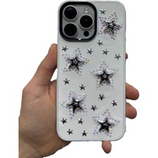 Yuax Apple iPhone 13 Uyumlu Kılıf Kabartmalı Parlak Yıldız Figürlü Silikon Case Beyaz