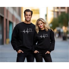 Sweatshirt Sevgili Combin Kalp Nabız Baskılı Pamuklu Kalın ve Yumuşak Ürün Içi Şardonlu 2 'li Set