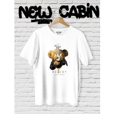 Yoho Sport Yeni Sezon Unisex Reşist Bear Baskılı Beyaz Oversize Tişört