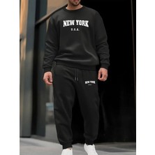 Eşofman Takımı  Newyork Baskılı Unisex Kışlık Kalın Pamuklu Sweatshirt ve Eşofman Altı 2' Li Set