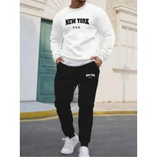 Eşofman Takımı  Newyork Baskılı Unisex Kışlık Kalın Pamuklu Sweatshirt ve Eşofman Altı 2' Li Set