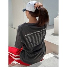 Yoho Sport Happiness Is A State Of Mind Baskılı Oversize Tshirt