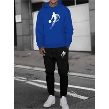 Eşofman Takımı Kapşonlu Basketbolcu Baskılı Şardonlu ve Pamuklu Yumuşak Kalın Ürün 2'li Set Combin