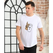 Yoho Sport Unisex El Bardak Baskılı Beyaz Oversize T-Shirt