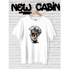 Yoho Sport Yeni Sezon Unisex Skull Heykel Ön Baskılı Beyaz Oversize Tişört