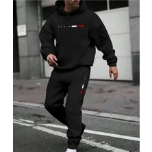 Eşofman Takımı Kapşonlu Paris Baskılı Şardonlu ve Pamuklu Yumuşak Kalın Ürün 2'li Set Combin