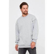 Unisex Gri Baskısız Bisiklet Yaka Sweatshirt