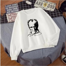 Atatürk Baskılı Unisex Kışlık Sweatshirt Beyaz