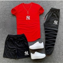 Baskılı Ünisex Yazlık Şort T-Shirt Eşofman Altı 3 Lü Set Combin Takım