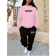 Eşofman Takımı Nasa Baskılı Unisex Kışlık Kalın Pamuklu Sweatshirt ve Eşofman Altı 2' Li Set
