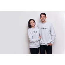 Sweatshirt Sevgili Combin Kalp Nabız Baskılı Pamuklu Kalın ve Yumuşak Ürün Içi Şardonlu 2 'li Set