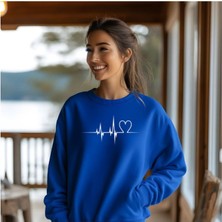 Sweatshirt Kalp Nabız Baskılı Pamuklu Kalın ve Yumuşak Ürün Içi Şardonlu