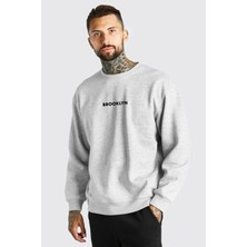 Unisex Brooklyn Baskılı Bisiklet Yaka Oversize Sweatshirt