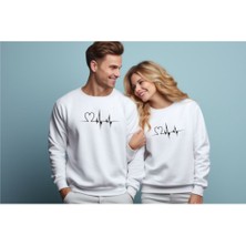 Sweatshirt Sevgili Combin Kalp Nabız Baskılı Pamuklu Kalın ve Yumuşak Ürün Içi Şardonlu 2 'li Set
