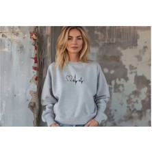 Sweatshirt Kalp Nabız Baskılı Pamuklu Kalın ve Yumuşak Ürün Içi Şardonlu