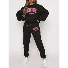 Eşofman Takımı Ny Baskılı Unisex Kışlık Kalın Pamuklu Sweatshirt ve Eşofman Altı 2' Li Set