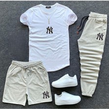 Ny Baskılı Original Ünisex Yazlık Şort T-Shirt Eşofman Altı 3 Lü Set Combin Takım