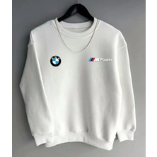 Bmw Baskılı Original Ünisex Kışlık Sweatshirt Beyaz