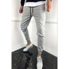 Unisex Baskısız Kışlık Eşofman Altı Gri Pamuklu ve Şardonlu