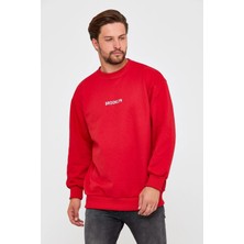 Unisex Brooklyn Baskılı Bisiklet Yaka Oversize Sweatshirt