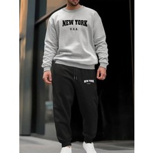 Eşofman Takımı  Newyork Baskılı Unisex Kışlık Kalın Pamuklu Sweatshirt ve Eşofman Altı 2' Li Set