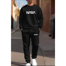 Eşofman Takımı Nasa Baskılı Unisex Kışlık Kalın Pamuklu Sweatshirt ve Eşofman Altı 2' Li Set