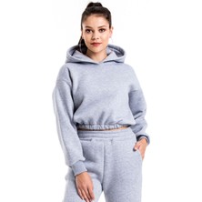 Crop Eşofman Takımı Siyah Kapşonlu 3 Iplik Yumuşak ve Kalın %100 Pamuklu Ürün Yeni Sezon 2'li Takım