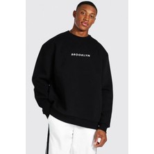 Unisex Brooklyn Baskılı Bisiklet Yaka Oversize Sweatshirt