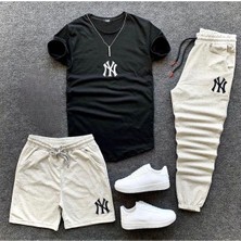 Ny Baskılı Original Ünisex Yazlık Şort T-Shirt Eşofman Altı 3 Lü Set Combin Takım