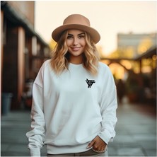 Sweatshirt Üçgen Baskılı Unisex Kışlık Yumuşak Şardonlu ve Kalın