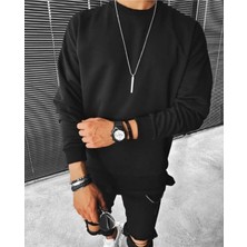 Unisex Siyah Baskısız Bisiklet Yaka Sweatshirt