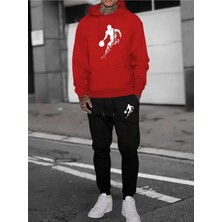 Eşofman Takımı Kapşonlu Basketbolcu Baskılı Şardonlu ve Pamuklu Yumuşak Kalın Ürün 2'li Set Combin