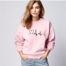 Sweatshirt Kalp Nabız Baskılı Pamuklu Kalın ve Yumuşak Ürün Içi Şardonlu