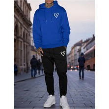 Eşofman Takımı Kapşonlu Kalp Baskılı Şardonlu ve Pamuklu Yumuşak Kalın Ürün 2'li Set Combin